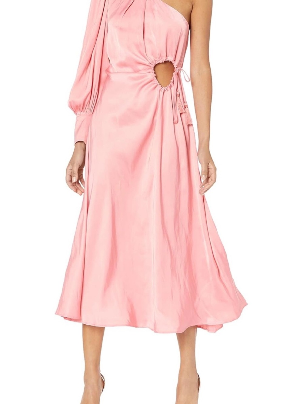 Moon River Pink One-Shoulder Midi Dress with Side Cutout
